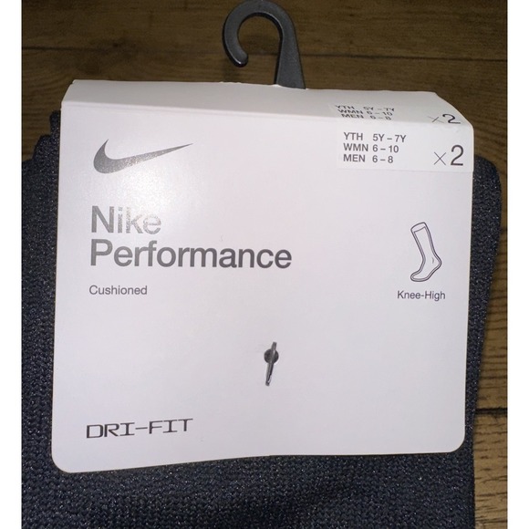New Nike 2-Pack Knee‎ High Performance Dri-Fit Cushioned Socks Black Men's M 6-8 - Picture 2 of 3